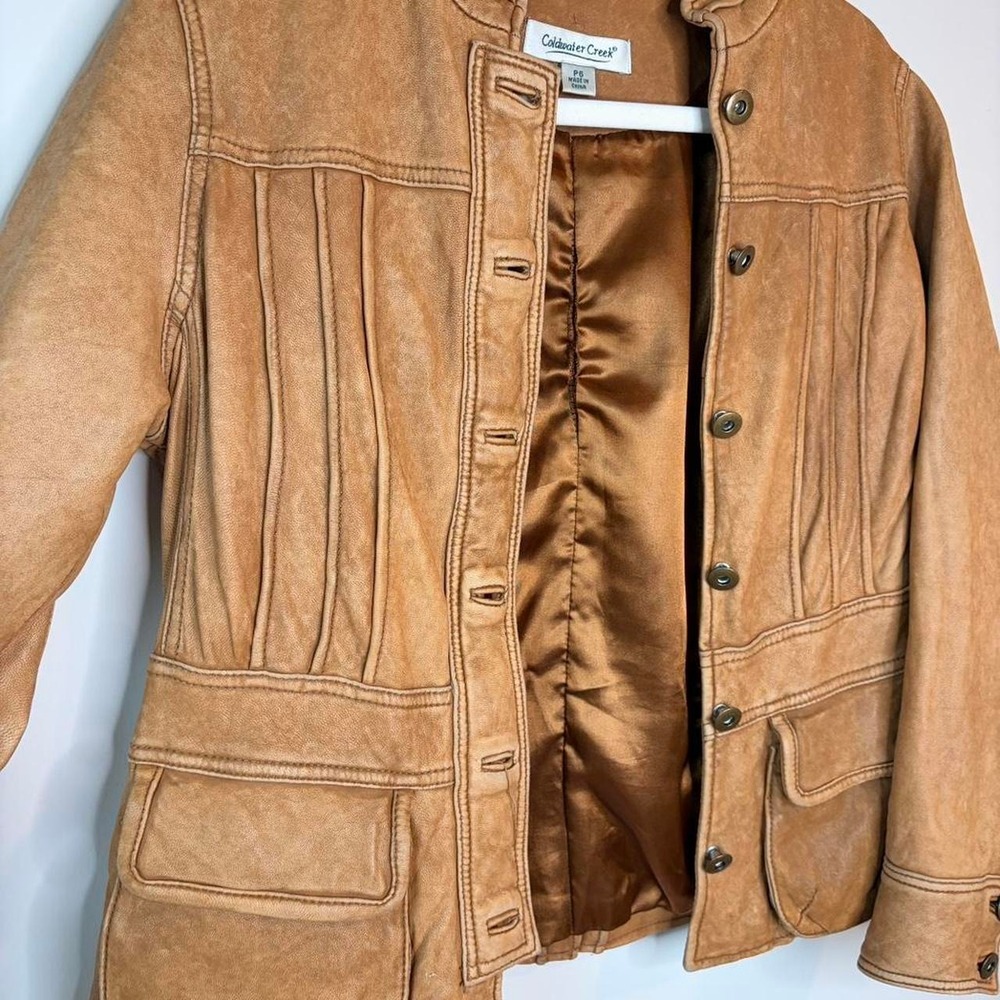 Vintage Coldwater Creek Tan leather Flight Jacket - Picture 4 of 8